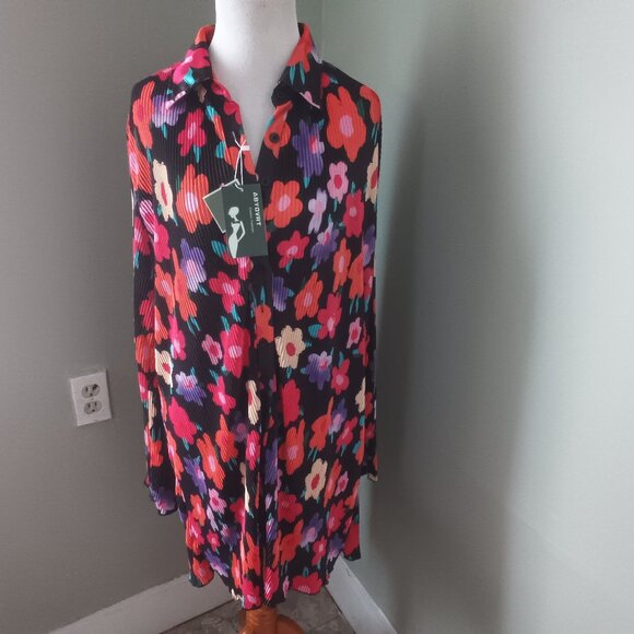 Abyovrt Dresses & Skirts - Bright Floral Mini Shirt Dress Tunic L Large